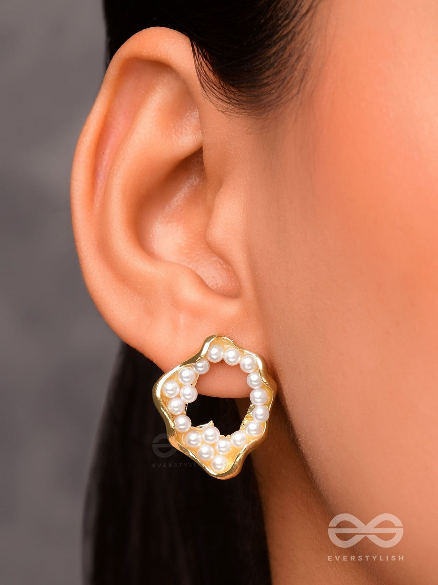 "Pearls In A Twist" - Statement Golden Stud Earrings