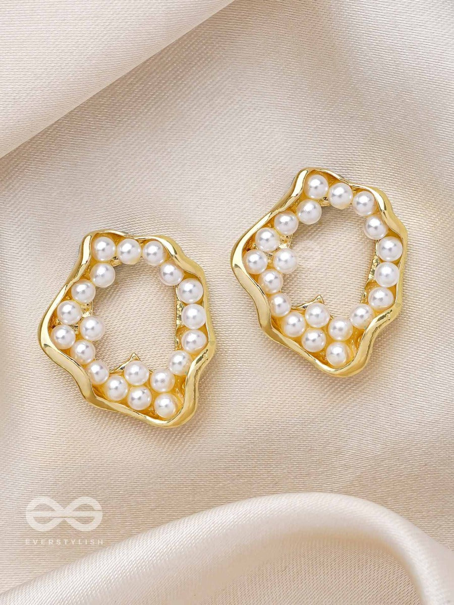 "Pearls In A Twist" - Statement Golden Stud Earrings