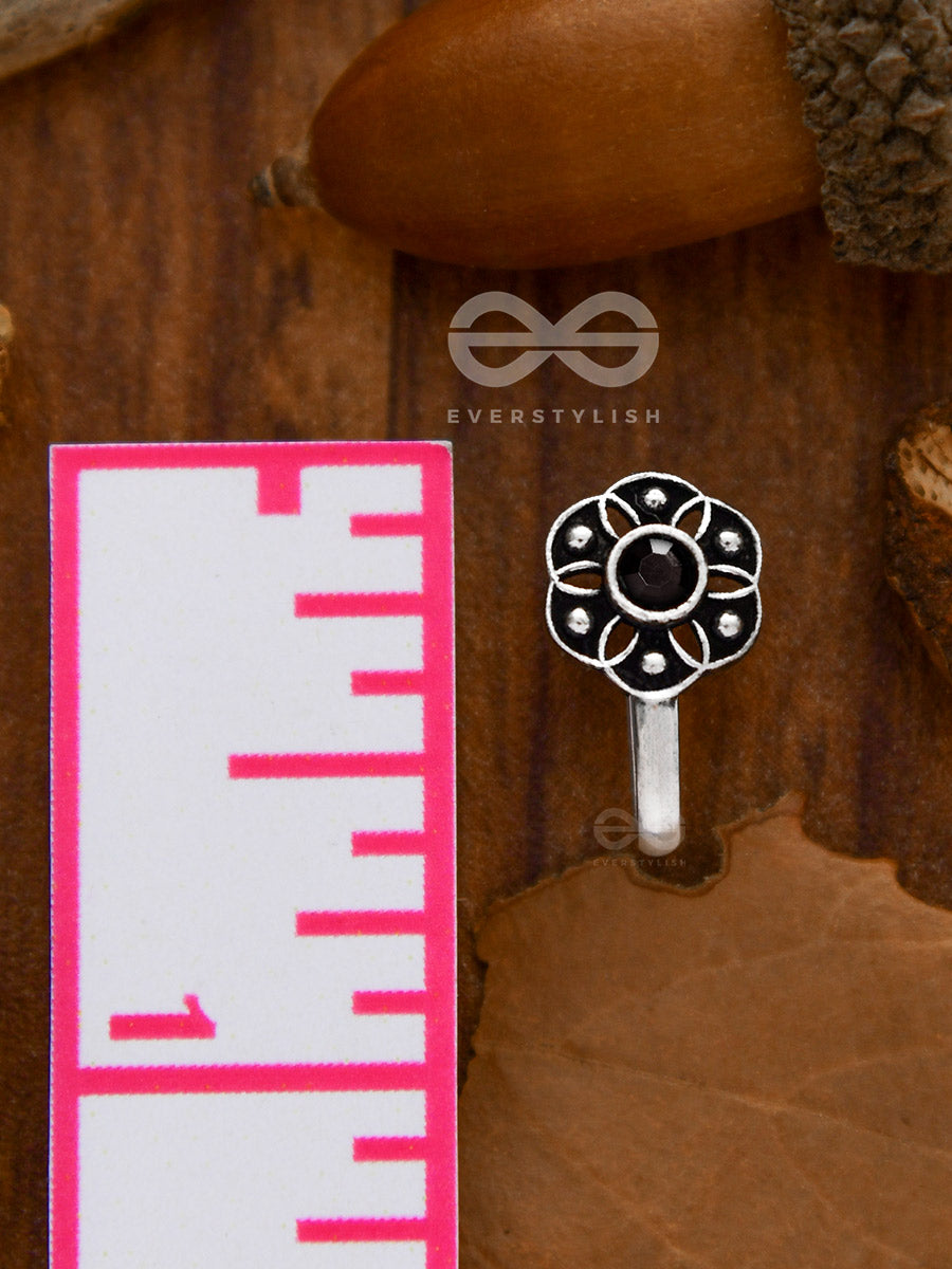The Flower Of Ikigai- Oxidised Non-Pierced Nosering(Black)