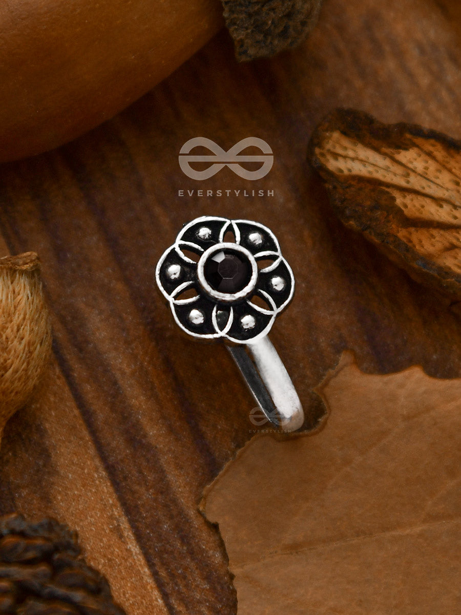 The Flower Of Ikigai- Oxidised Non-Pierced Nosering(Black)