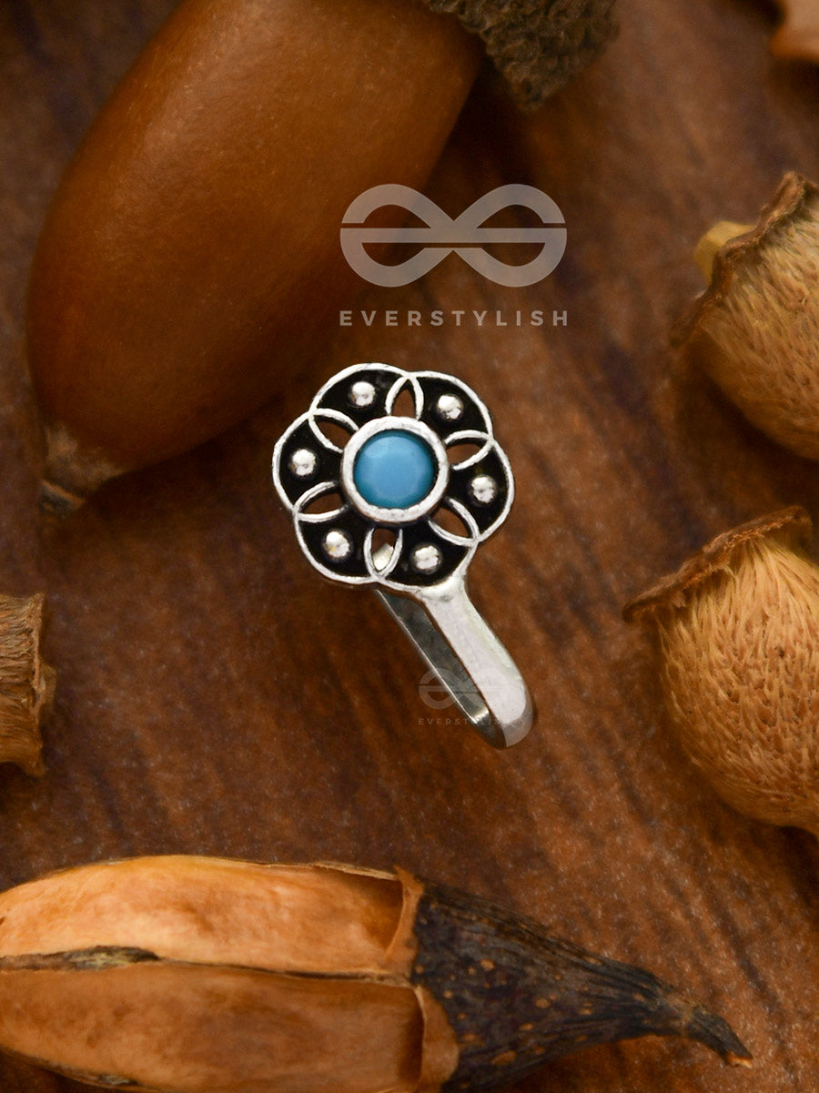 The Flower Of Ikigai- Oxidised Non-Pierced Nosering(Sky Blue)