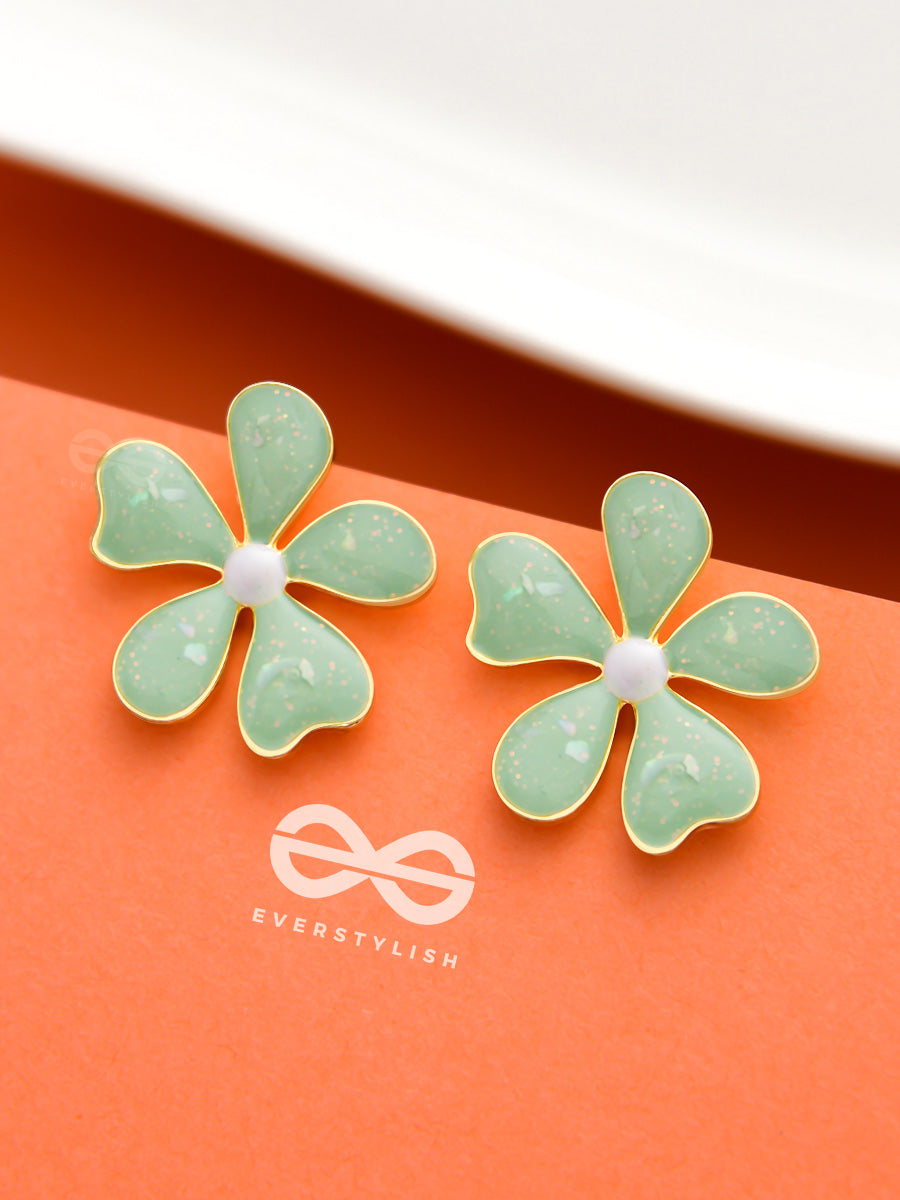 The Delightful Daisies - Statement Enamelled Earrings (Sage Green)