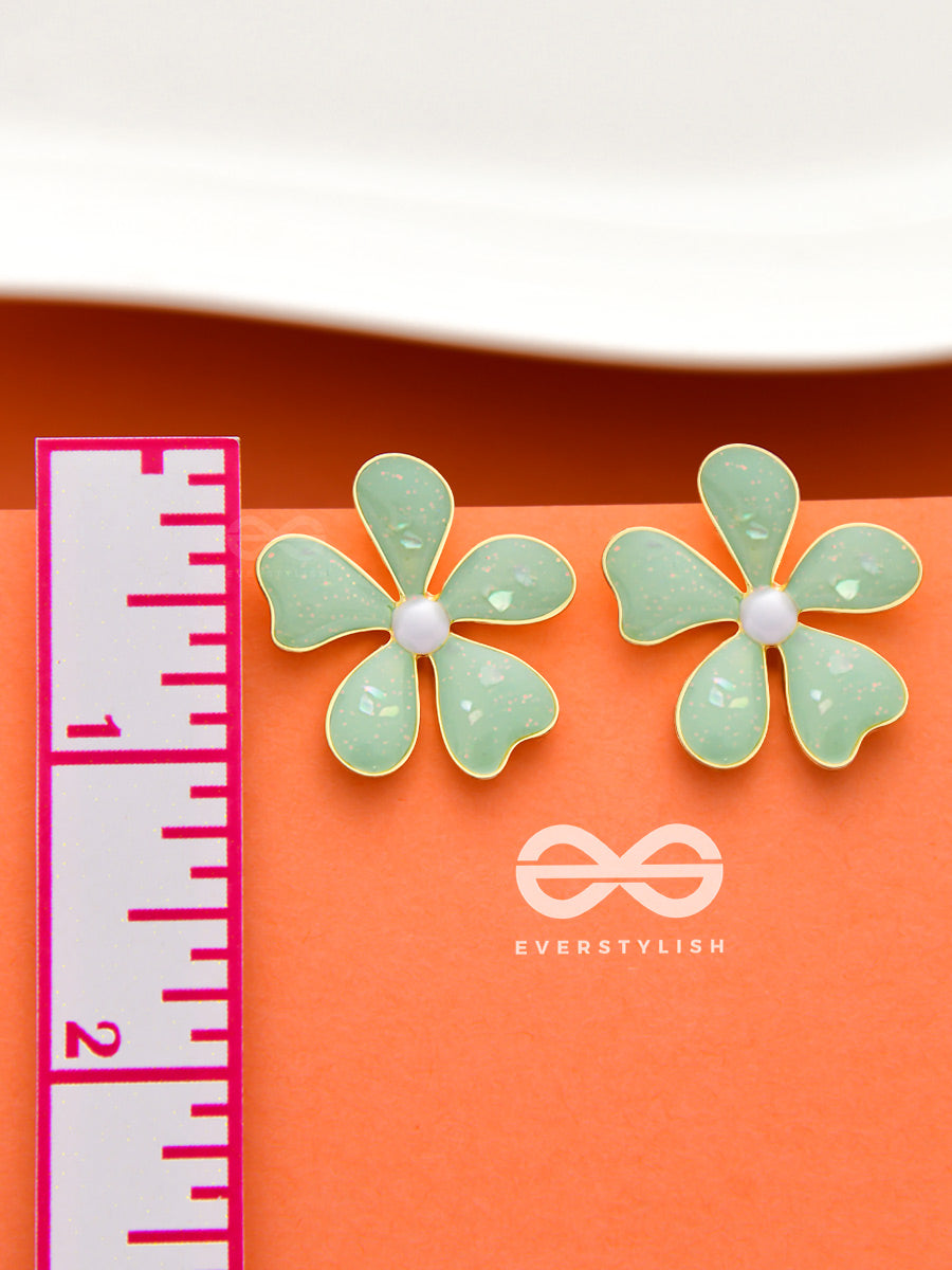 The Delightful Daisies - Statement Enamelled Earrings (Sage Green)