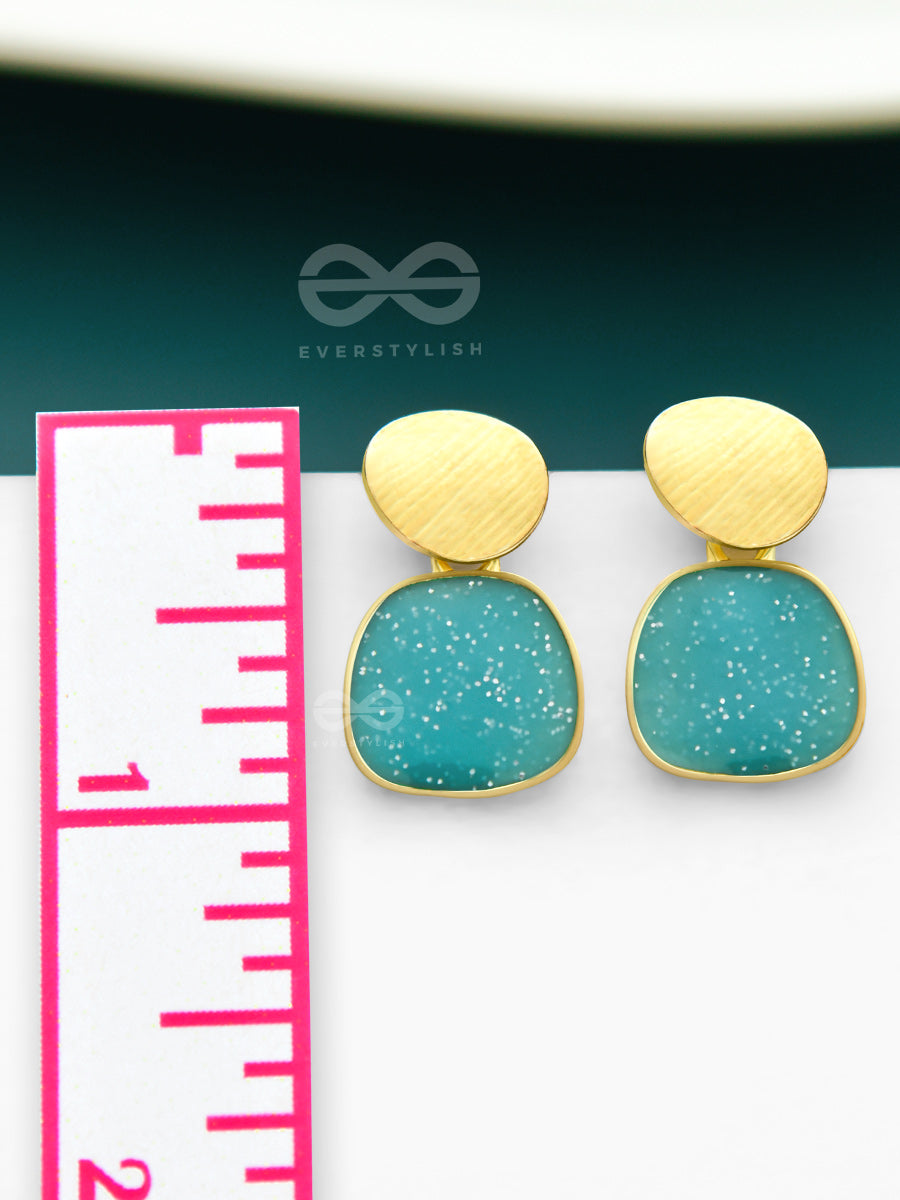The Classy Shimmer - Statement Golden Earrings (Teal)