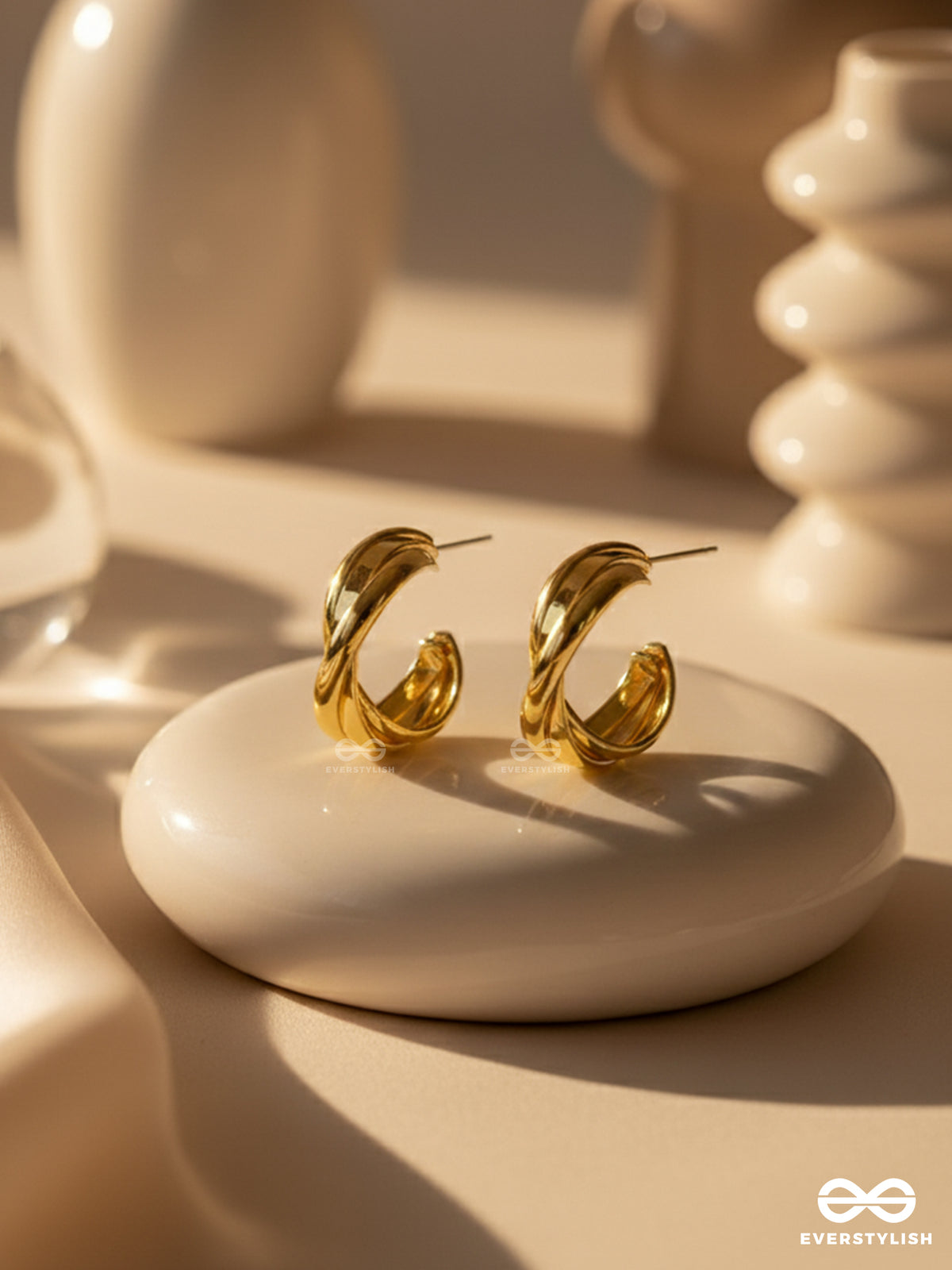 The Techno Twists - Golden Statement Stud Hoops