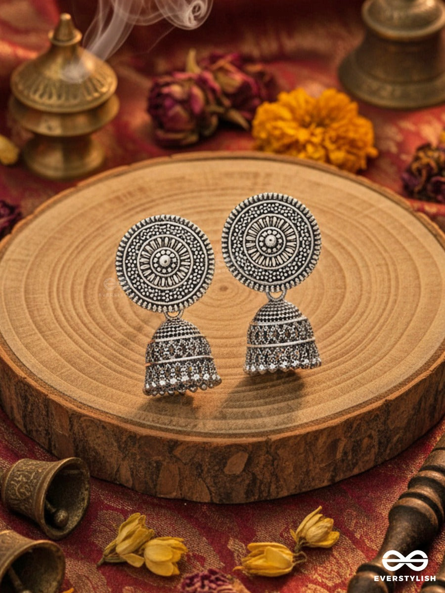 The Shield Of Motifs - Oxidised Boho Jhumki