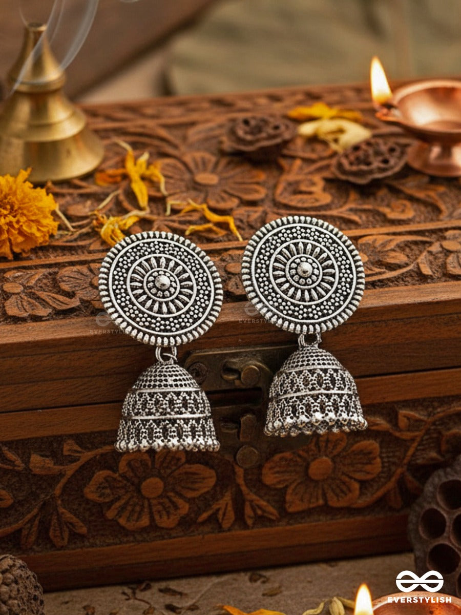 The Shield Of Motifs - Oxidised Boho Jhumki