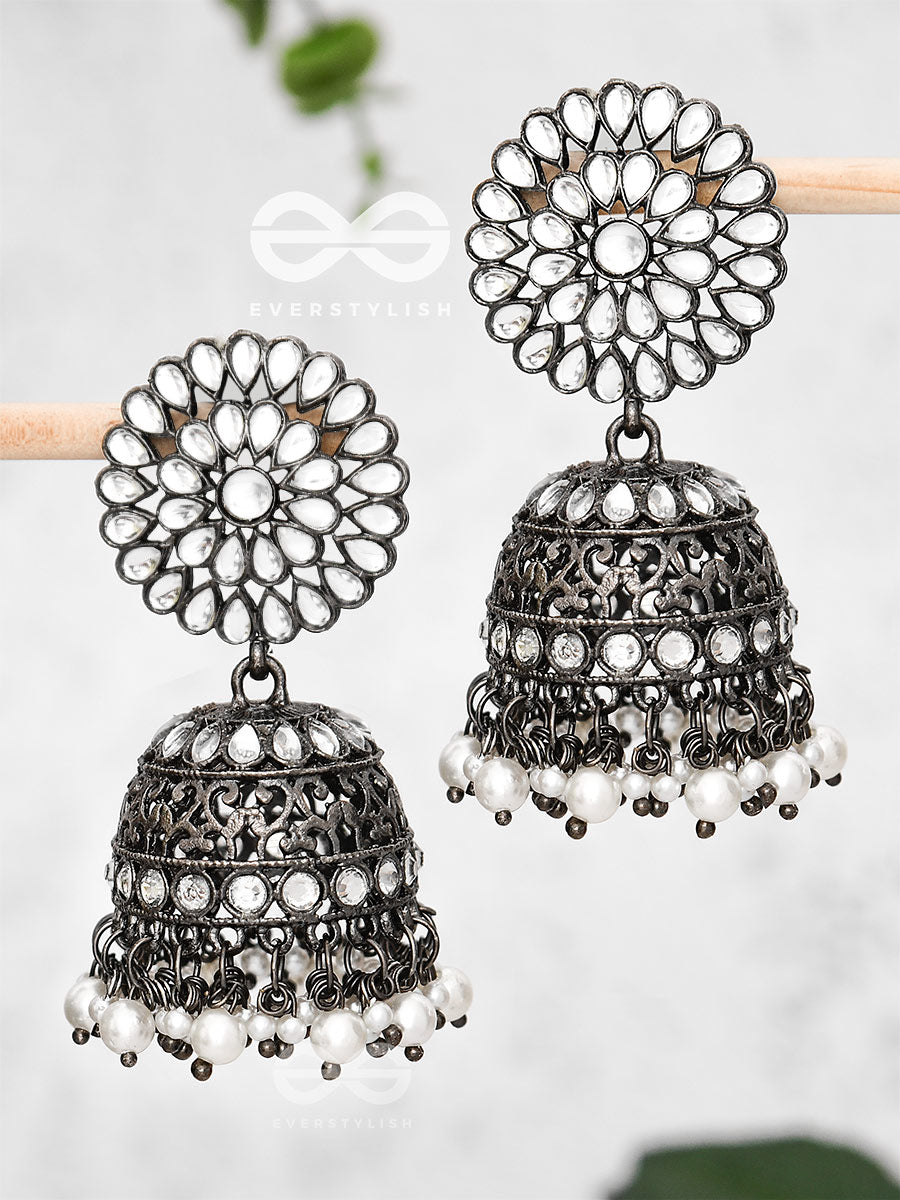 The Intricate Floral Cocktail - Embellished Oxidised Jhumkas