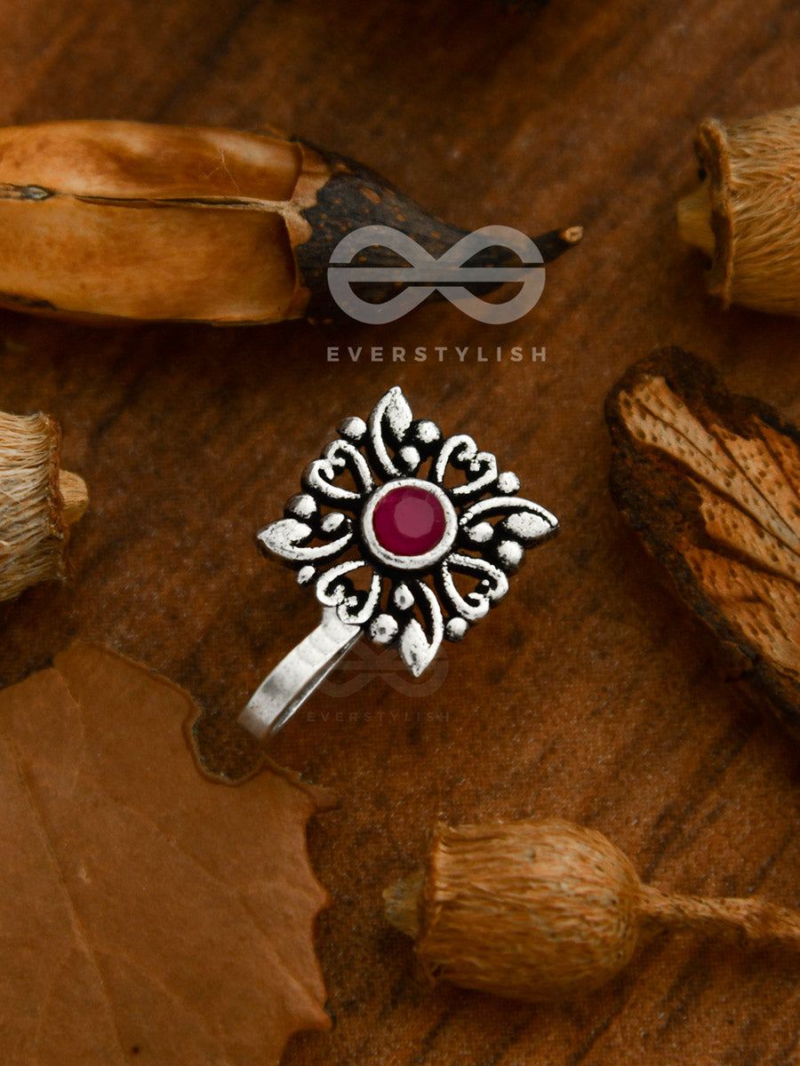 The Geometric Motifs - Intricate Non Pierced Nose-Pin (Ruby Red)
