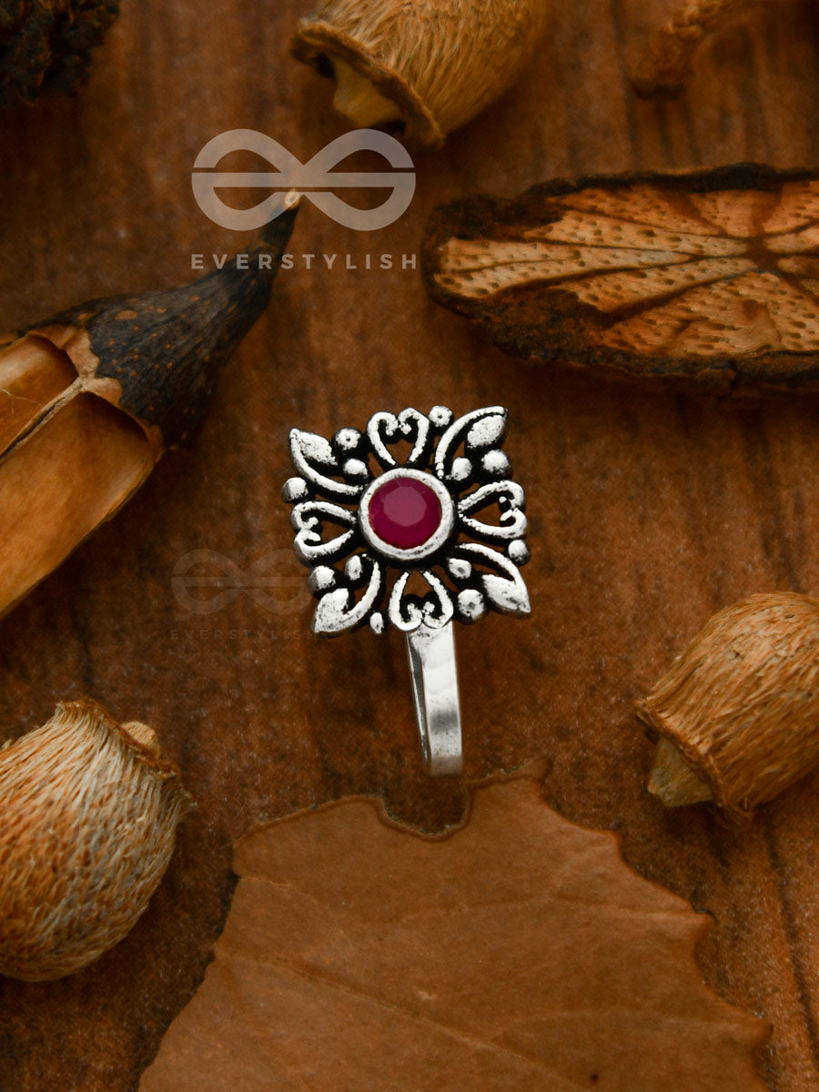 The Geometric Motifs - Intricate Non Pierced Nose-Pin (Ruby Red)