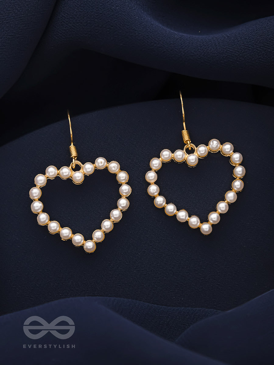 The Pearly Heart Of Desire - Golden Dangler Earring