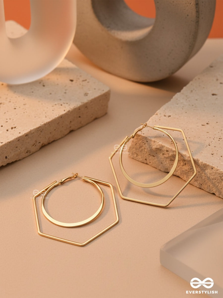 The Layered Geometry - Golden Statement Hoops