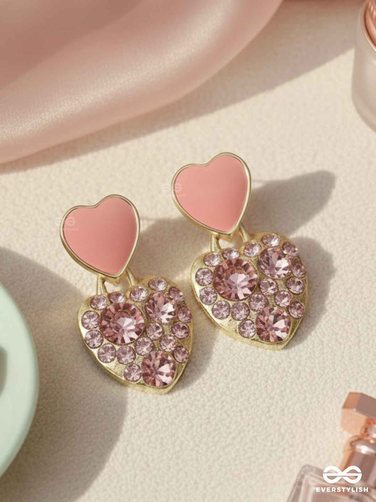 The Gems Of Love - Golden Embellished Earrings