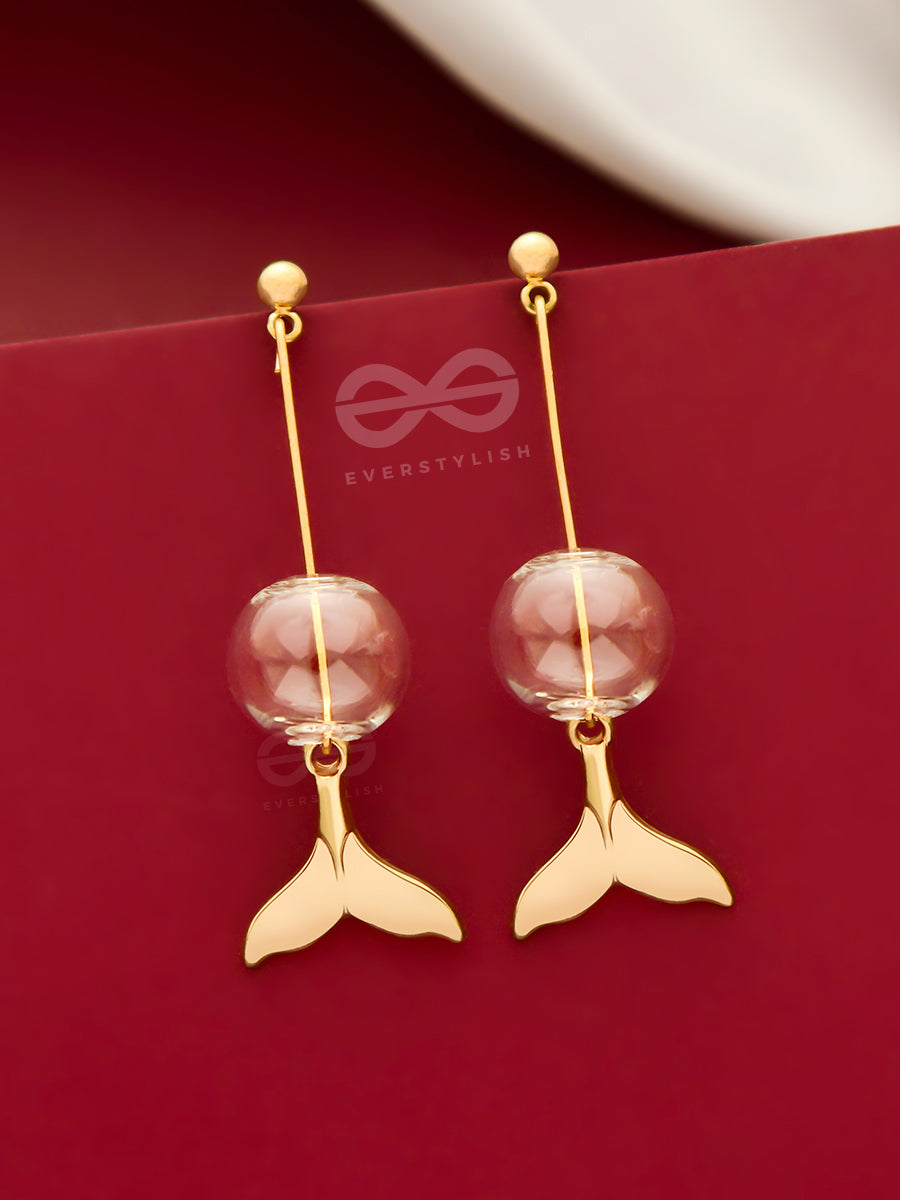 Princess Of The Oceans - Golden Mermaid Tail Dangler Earrings