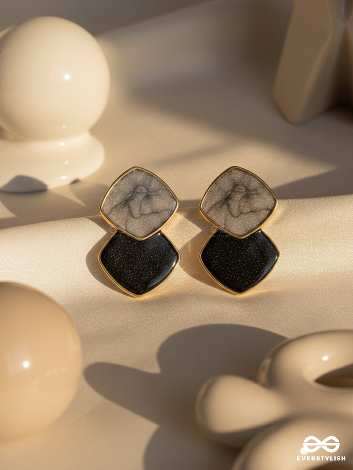 A Classy Delight - Statement Enamelled Earrings ( Grey -Black)