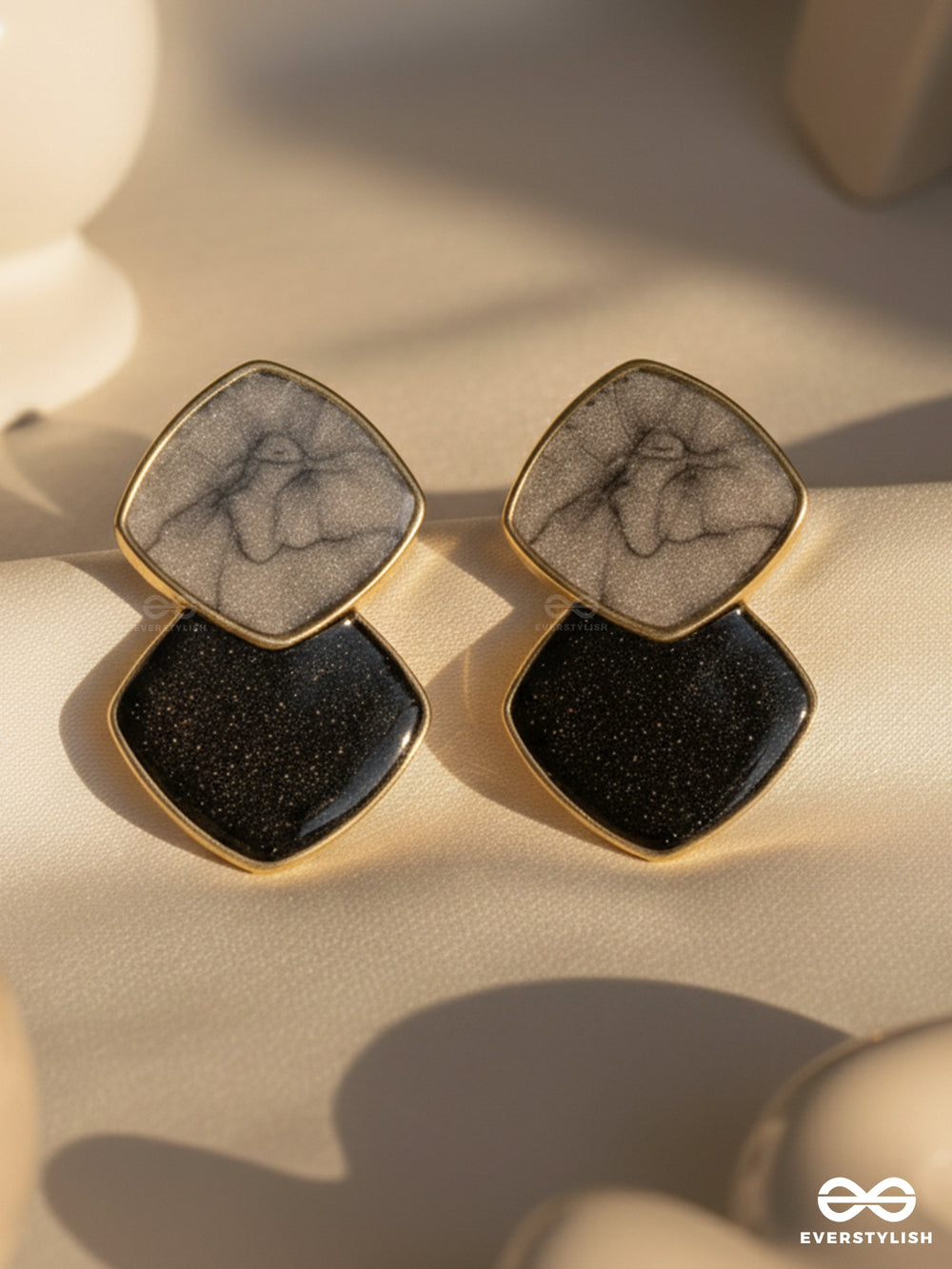 A Classy Delight - Statement Enamelled Earrings ( Grey -Black)