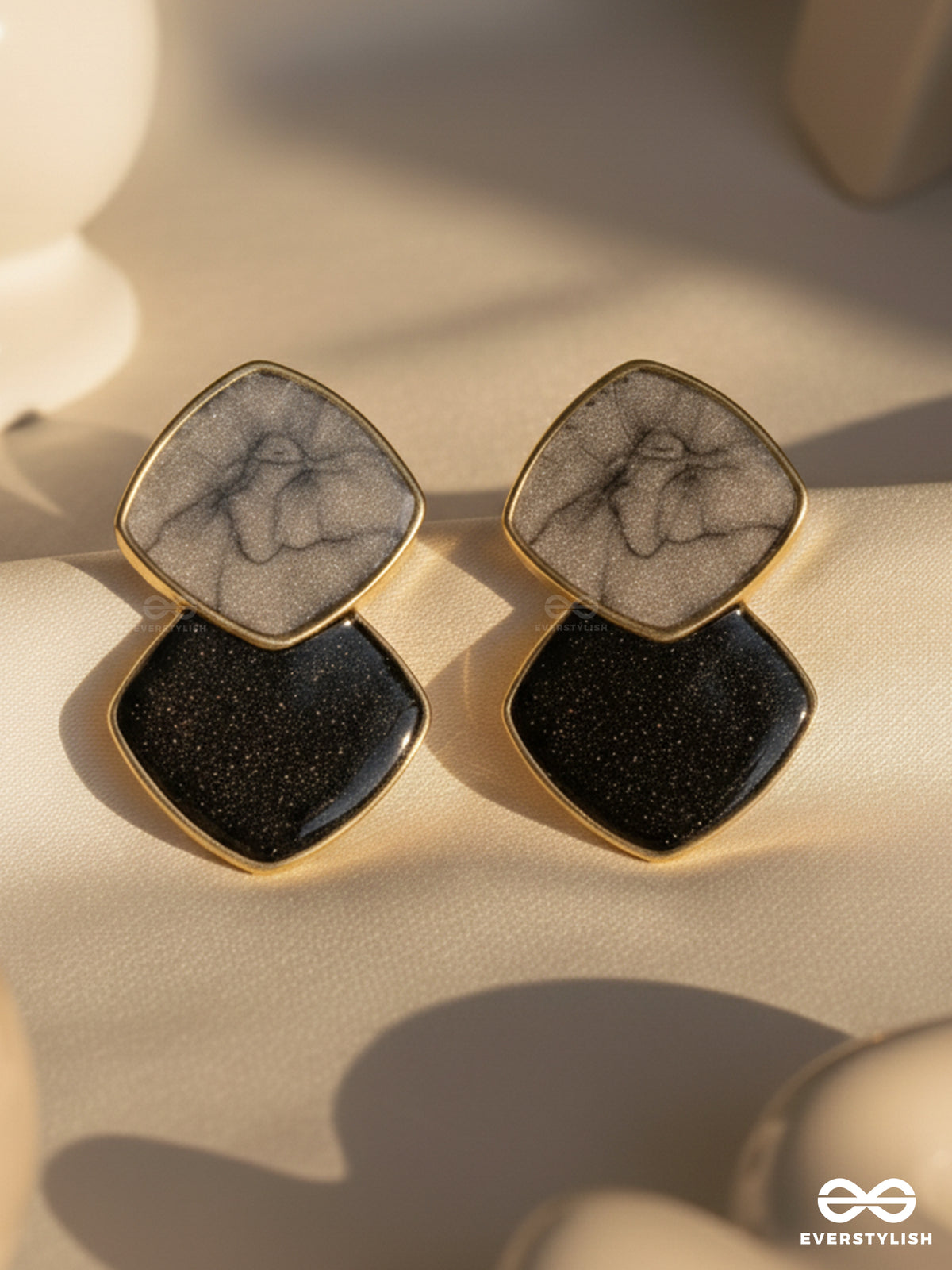 A Classy Delight - Statement Enamelled Earrings ( Grey -Black)