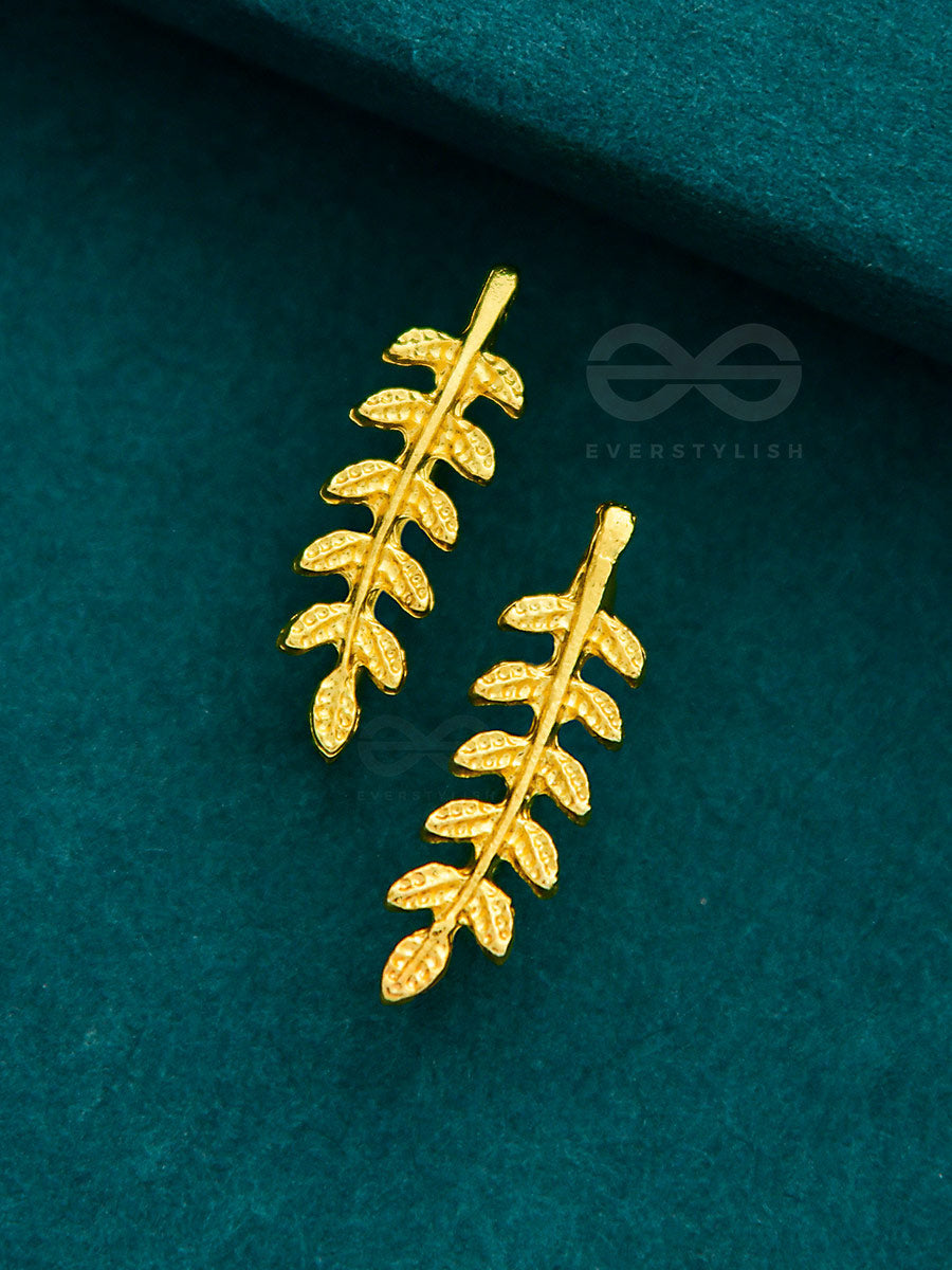 Nature On My Ears - Golden Leaf Stud Earrings