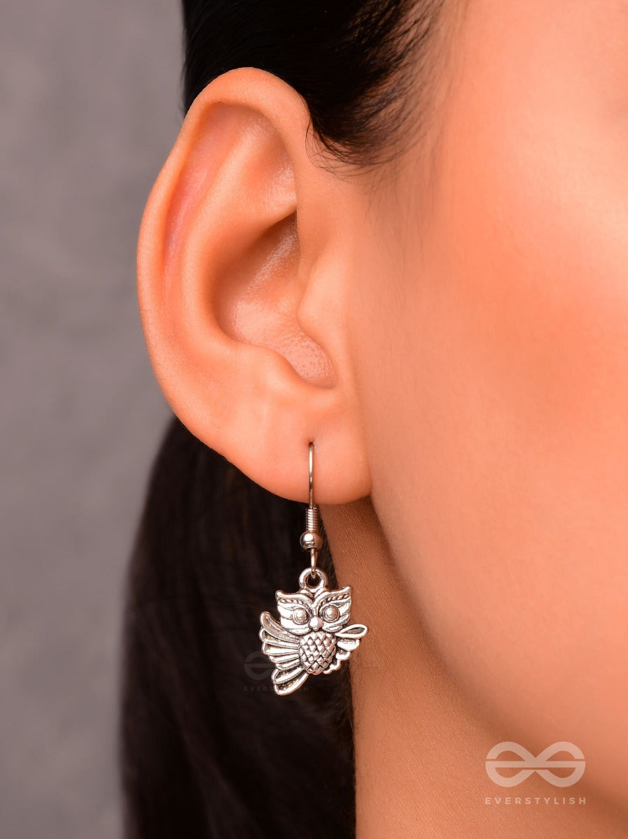 The Funky Flying Owl Danglers - Tiny Trinket Earrings