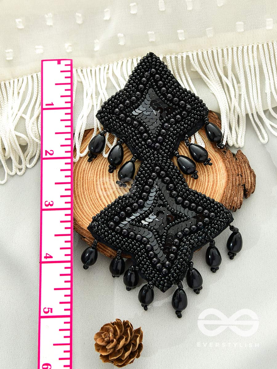 The Royal Glamour - Embroidered Pearl Statement Earrings (Black)
