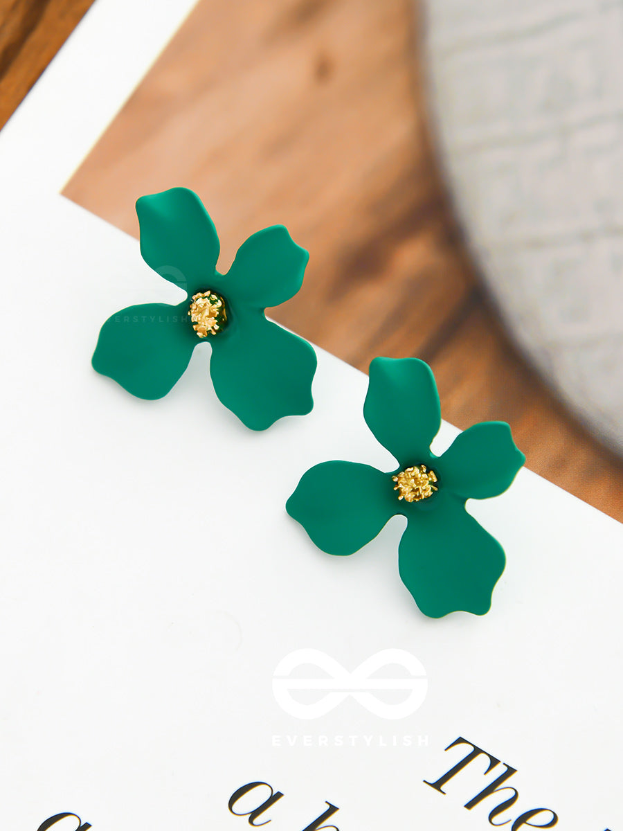 The Floral Finesse - Gorgeous Statement Studs (Deep Green)