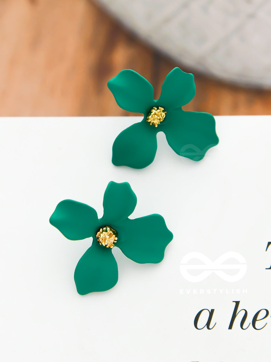 The Floral Finesse - Gorgeous Statement Studs (Deep Green)