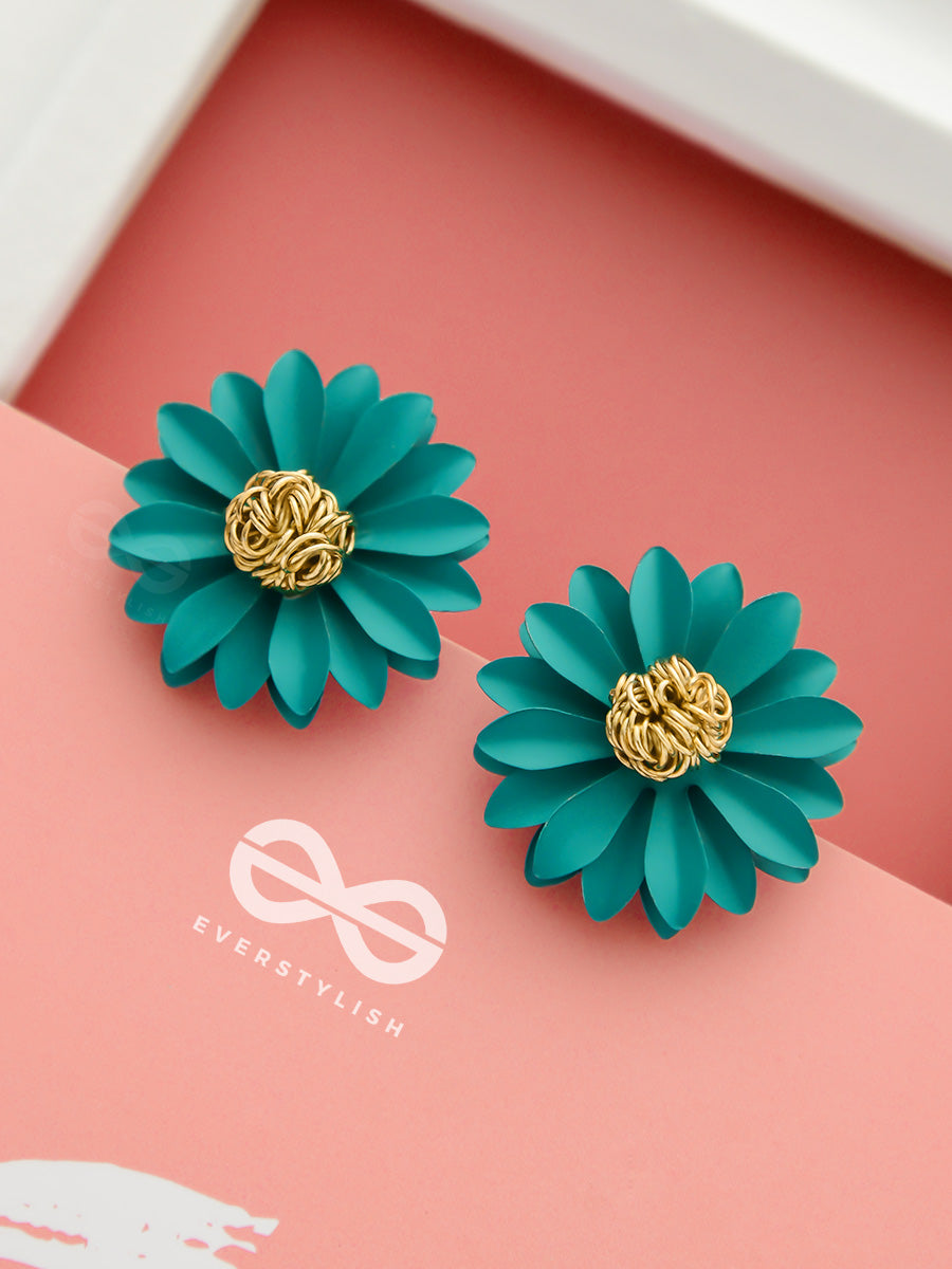 Blooming Blossoms - Statement Stud Earrings (Teal)