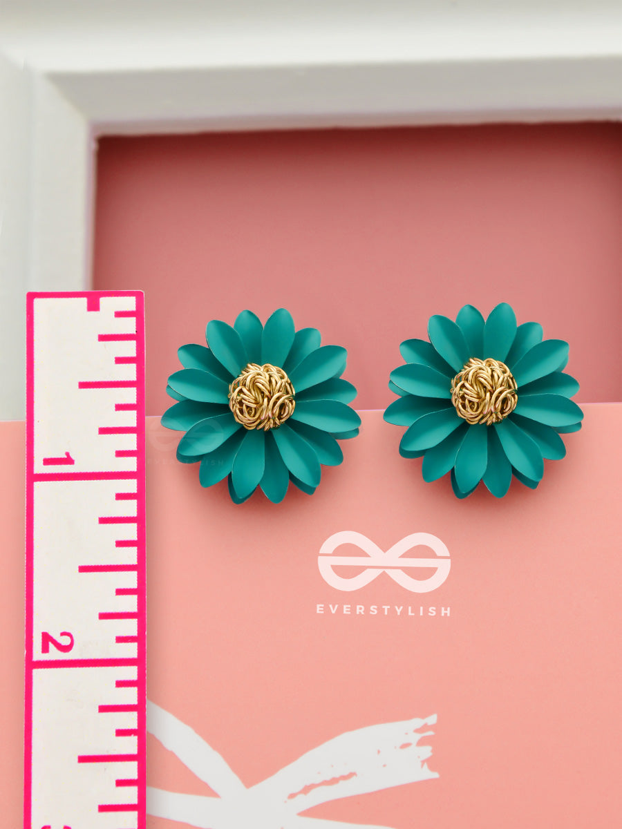Blooming Blossoms - Statement Stud Earrings (Teal)