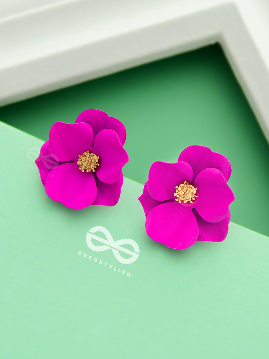 The Poised Periwinkles - Statement Floral Studs (Fushcia)
