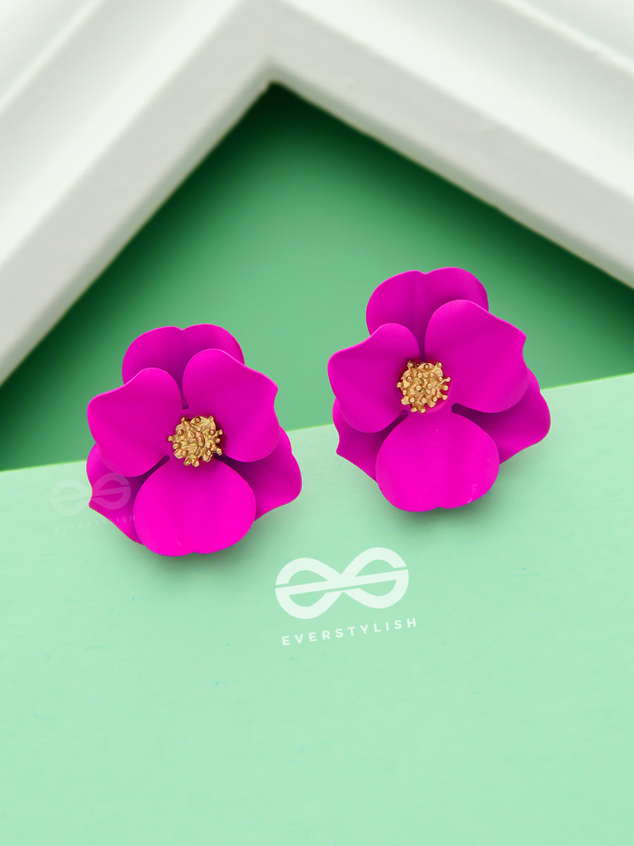 The Poised Periwinkles - Statement Floral Studs (Fushcia)
