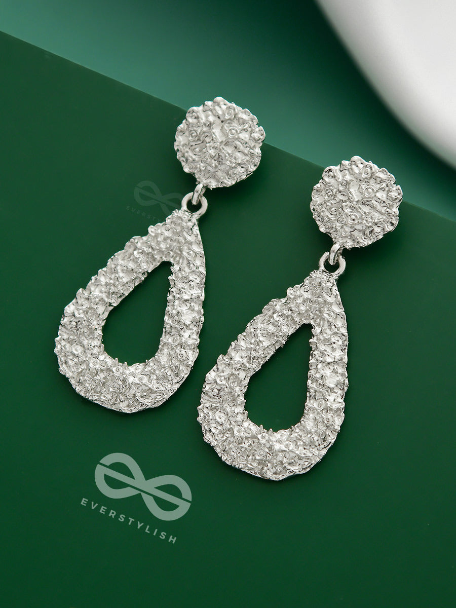 The Shimmery Tear Drops - Silver Statement Earrings