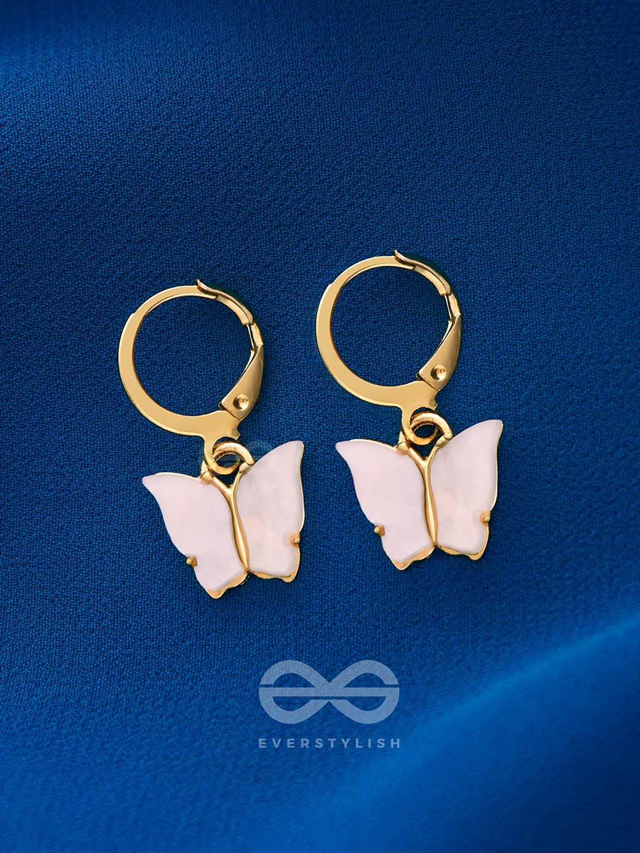 Take The Sky Like A Butterfly - Cute Golden Dangler Earrings (Baby Pink)