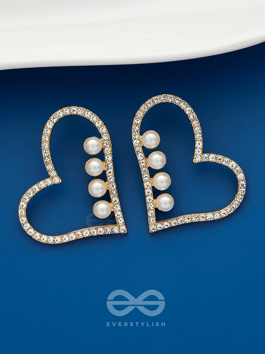 The Heart's Desire- Golden Rhinestones And Pearl Earrings