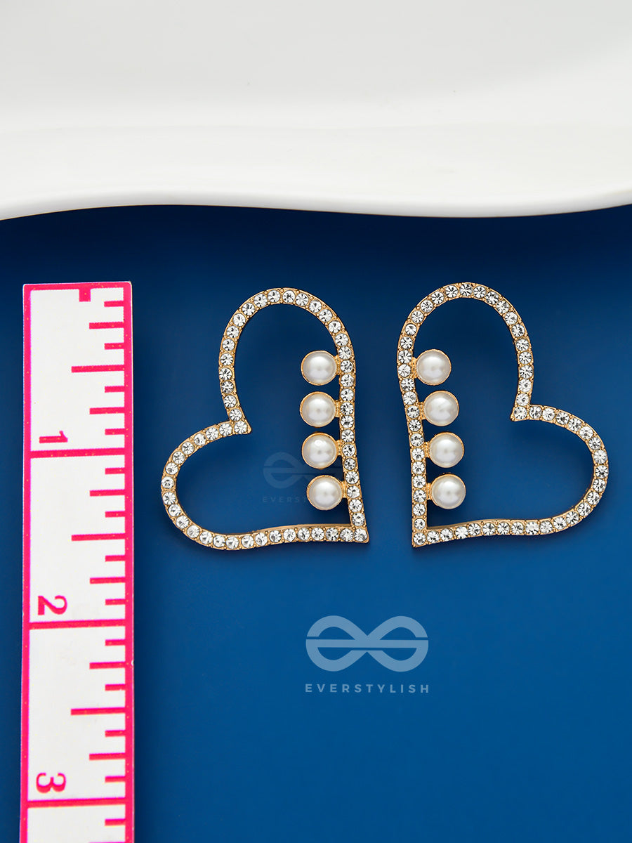 The Heart's Desire- Golden Rhinestones And Pearl Earrings