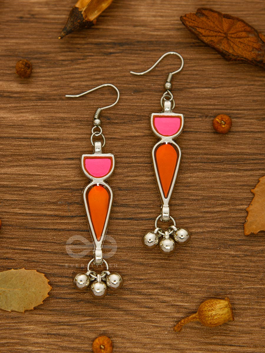 The Bohemian Jaw Droppers - Statement Set Of Meenakari Neckpiece And Earrings (Orange-Pink)