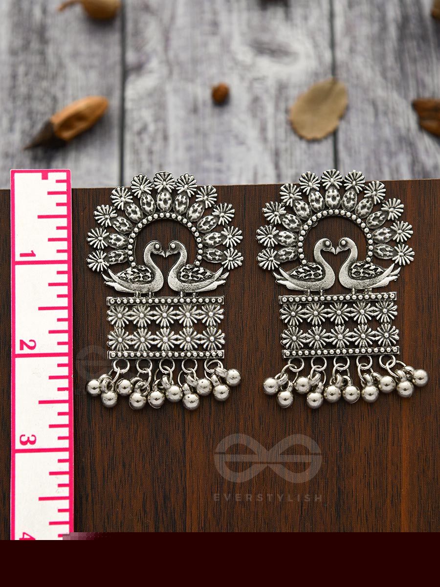 A Peacock's Stolen Kiss- Oxidised Boho Earrings