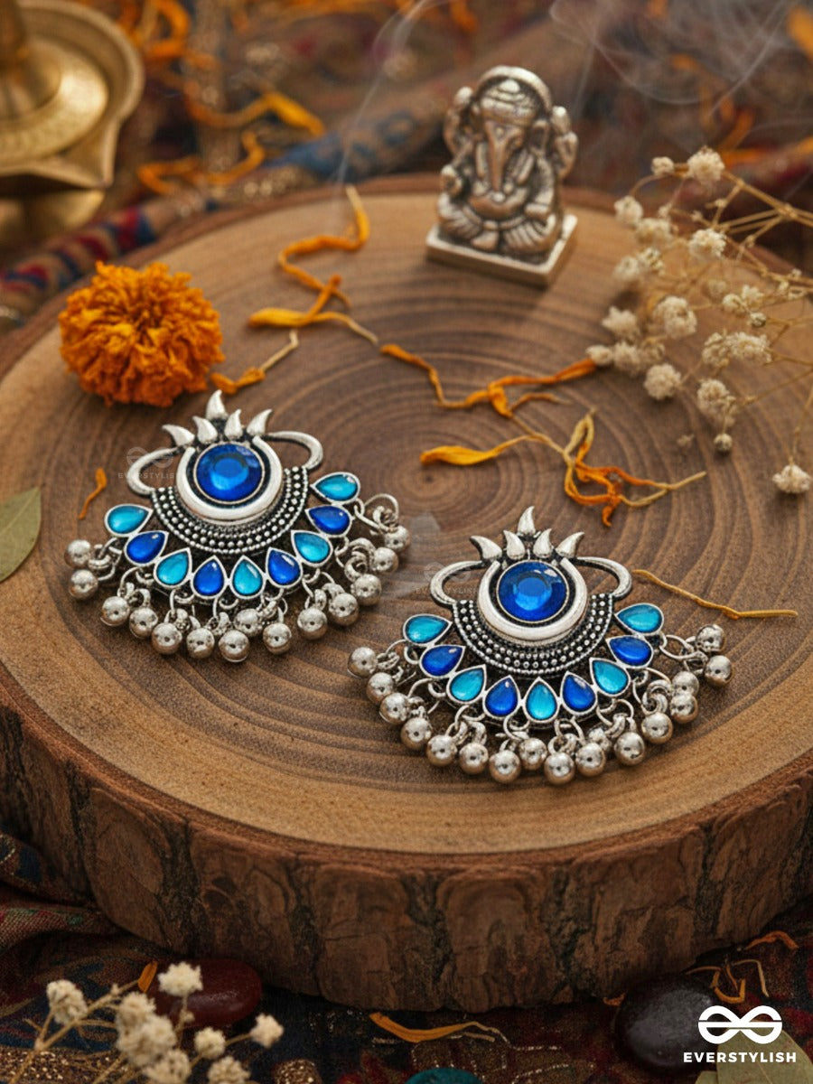 A Bohemian Tale - Embellished Oxidised Earrings (Teal Blue)