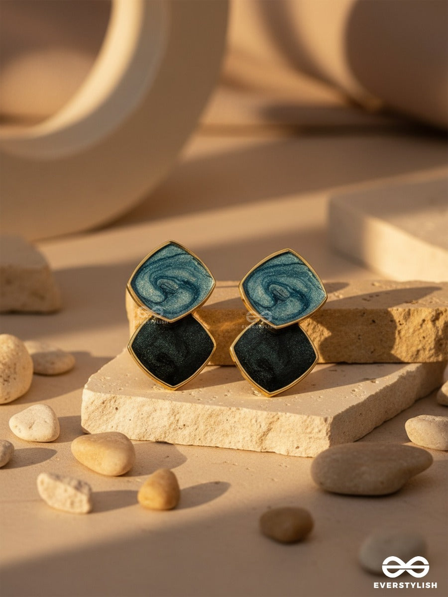 A Classy Delight - Statement Enamelled Earrings ( Blue-Black)