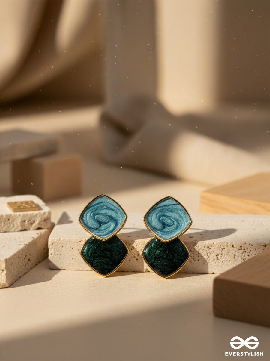 A Classy Delight - Statement Enamelled Earrings ( Blue-Black)