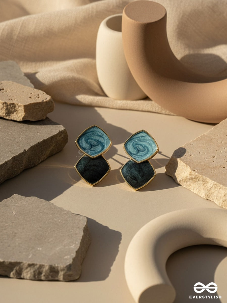 A Classy Delight - Statement Enamelled Earrings ( Blue-Black)