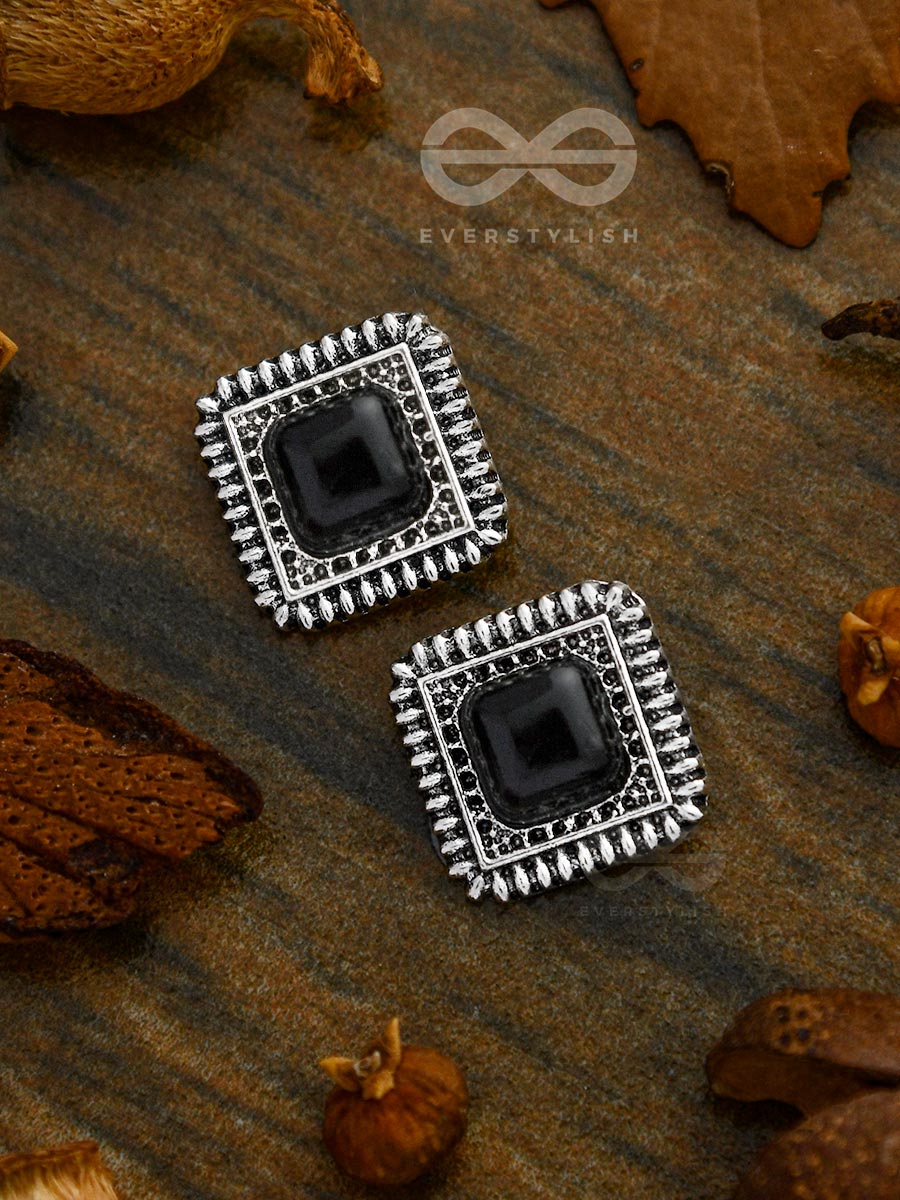 Onyx In A Maze Of Silver - Tiny Trinket Earrings