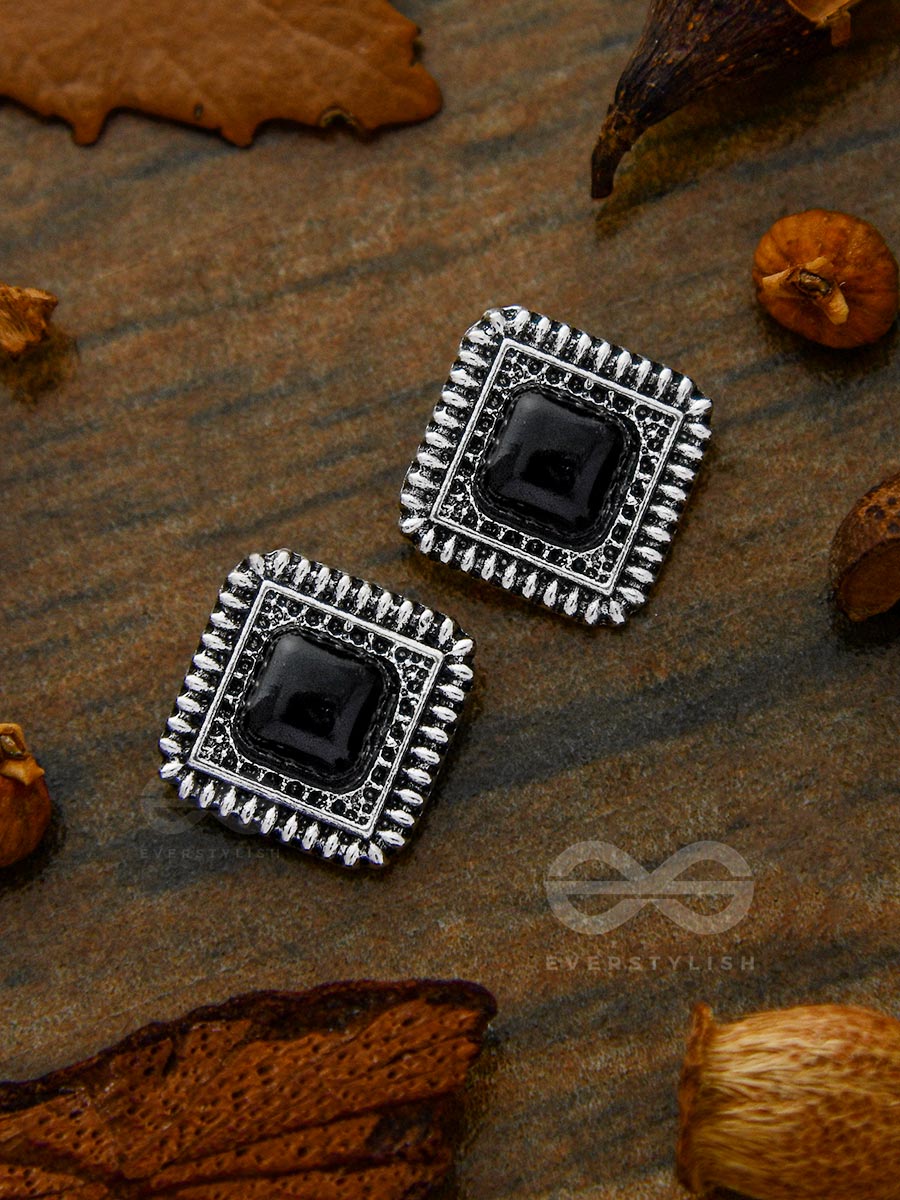 Onyx In A Maze Of Silver - Tiny Trinket Earrings