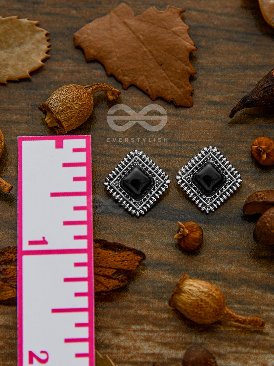 Onyx In A Maze Of Silver - Tiny Trinket Earrings