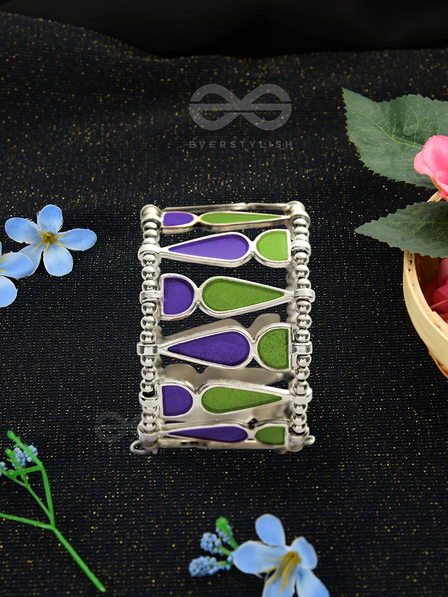 Kaliedoscope Of Colours - Statement Enamelled Bracelet (Violet - Green)