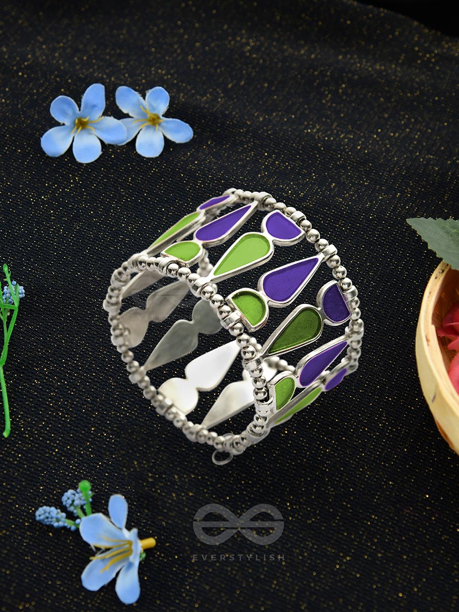 Kaliedoscope Of Colours - Statement Enamelled Bracelet (Violet - Green)
