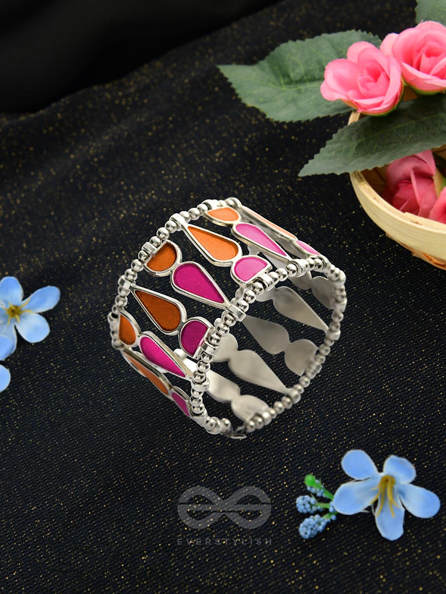 Kaliedoscope Of Colours - Statement Enamelled Bracelet (Orange - Magenta)
