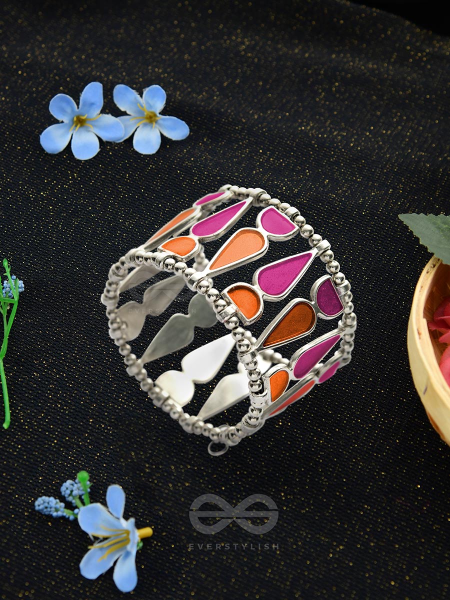 Kaliedoscope Of Colours - Statement Enamelled Bracelet (Orange - Magenta)