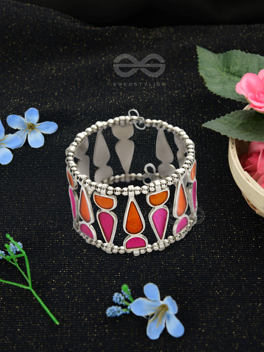 Kaliedoscope Of Colours - Statement Enamelled Bracelet (Orange - Magenta)