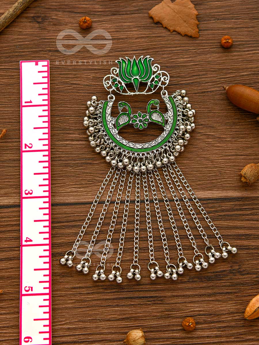 The Dangling Blooming Lotus - Statement Meenakari Earrings (Forest Green)