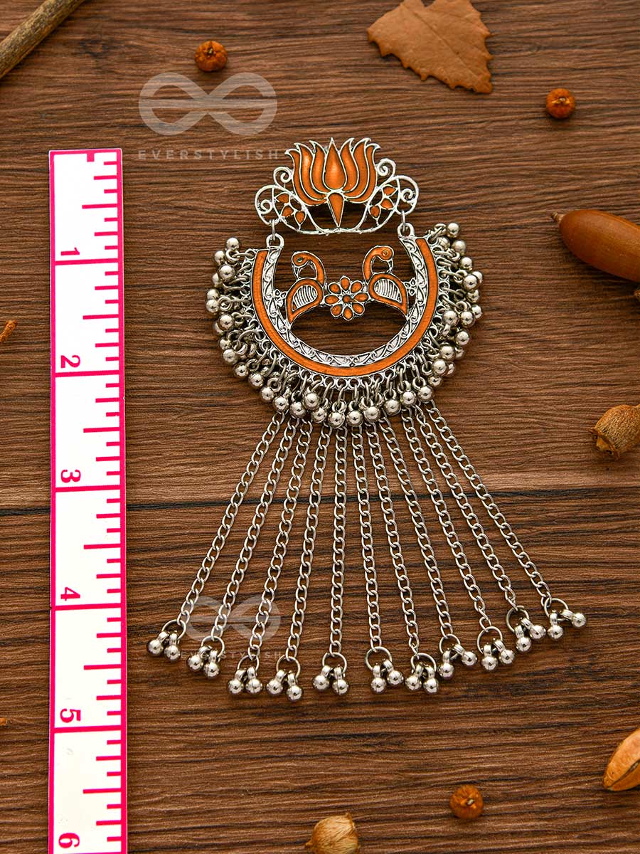 'The Dangling Blooming Lotus - Statement Meenakari Earrings (Pumpkin)'